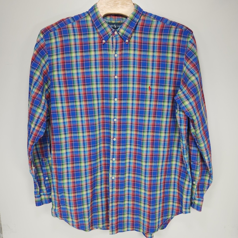 Ralph Lauren Classic Fit Mens 3XLT Cotton-Linen Plaid Button Down Shirt Long
